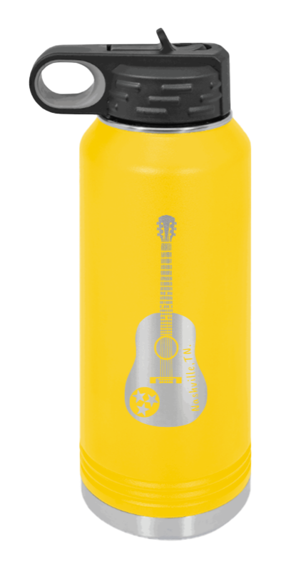 Tennessee Guitar - 32oz Water Bottle Laser Engraved- Yellow