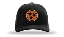 Load image into Gallery viewer, Richarson 112 Black Hat with &#39;Girl Dad&#39; text Rawhide Leather Patch Hat with White stitching.
