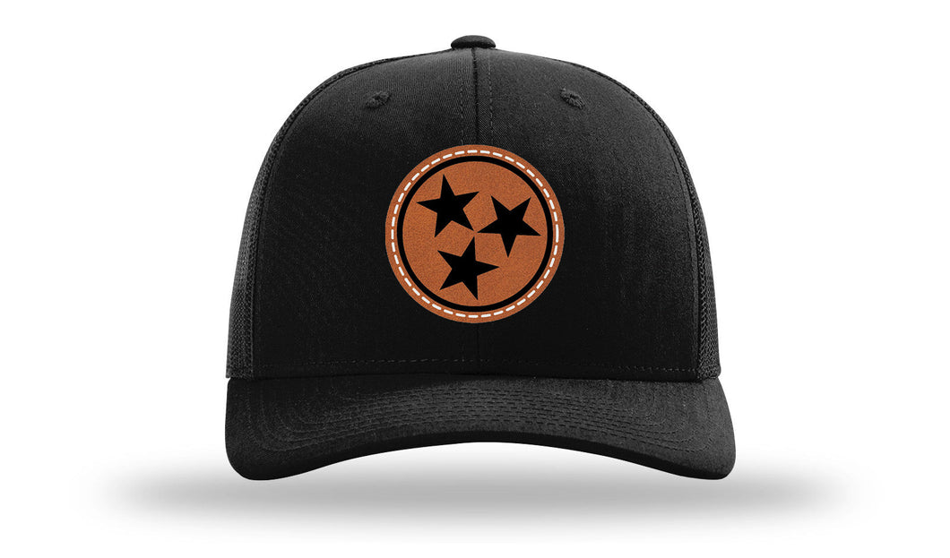Richarson 112 Black Hat with 'Girl Dad' text Rawhide Leather Patch Hat with White stitching.