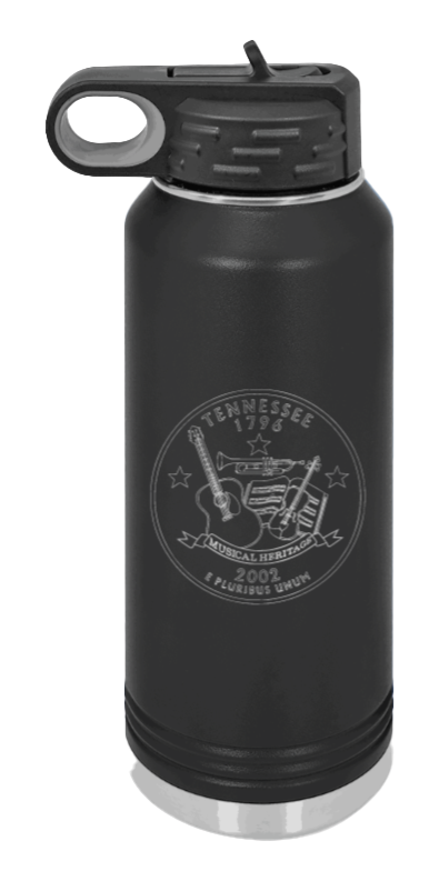 TN Coin - 32oz Water Bottle Laser Engraved- Black