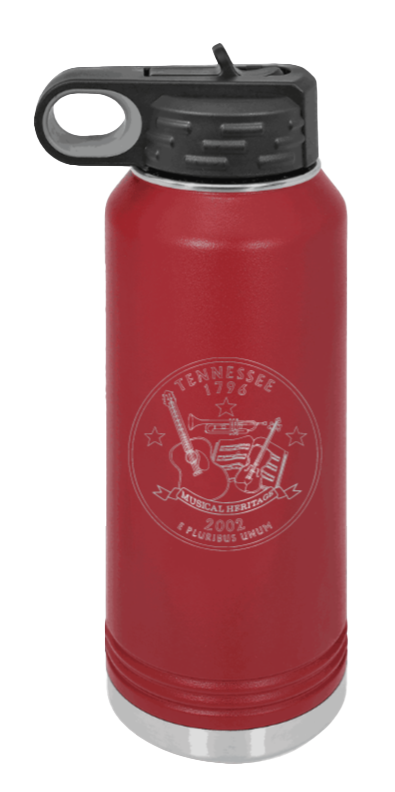 TN Coin - 32oz Water Bottle Laser Engraved- Maroon