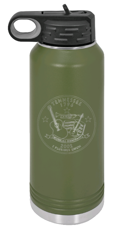 TN Coin - 32oz Water Bottle Laser Engraved- Olive