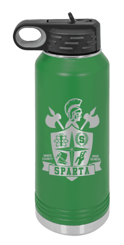 White County High School TN Sheild - 32oz Water Bottle Laser Engraved- Green