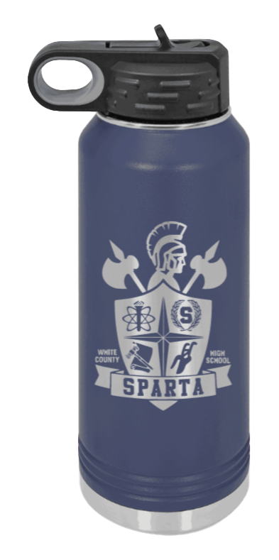 White County High School TN Sheild - 32oz Water Bottle Laser Engraved- Navy
