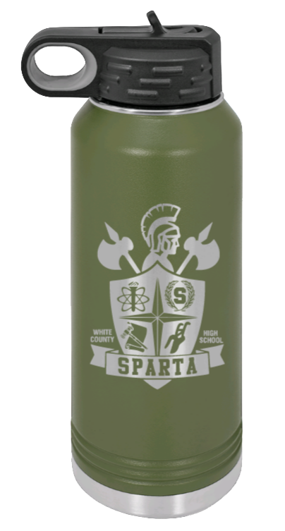 White County High School TN Sheild - 32oz Water Bottle Laser Engraved- Olive