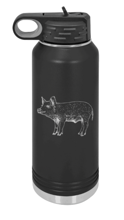 Pig - 32oz Water Bottle Laser Engraved- Black