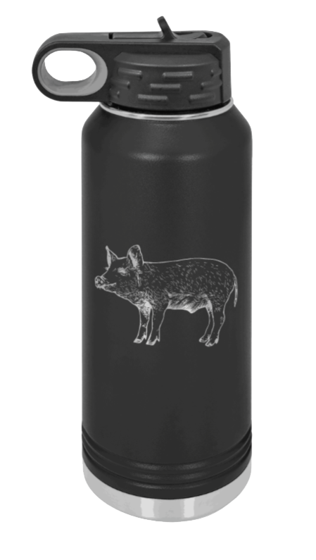 Pig - 32oz Water Bottle Laser Engraved- Black