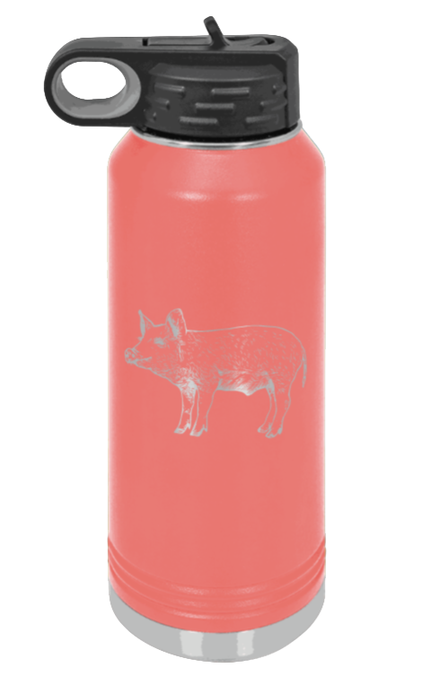Pig - 32oz Water Bottle Laser Engraved- Coral