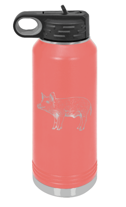 Pig - 32oz Water Bottle Laser Engraved- Coral