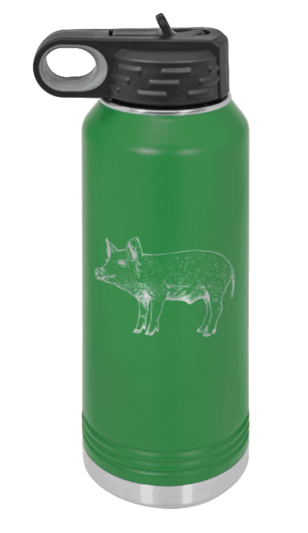 Pig - 32oz Water Bottle Laser Engraved- Green