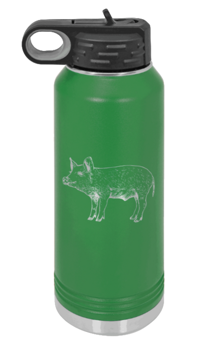 Pig - 32oz Water Bottle Laser Engraved- Green