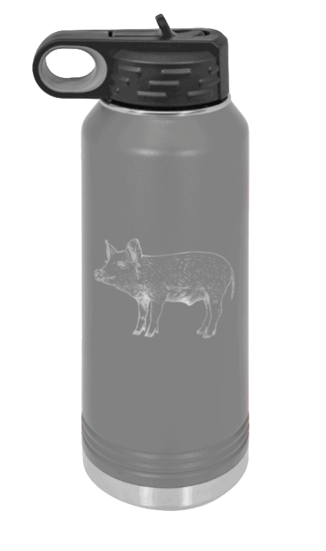 Pig - 32oz Water Bottle Laser Engraved- Dark Grey