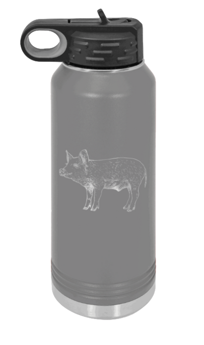 Pig - 32oz Water Bottle Laser Engraved- Dark Grey