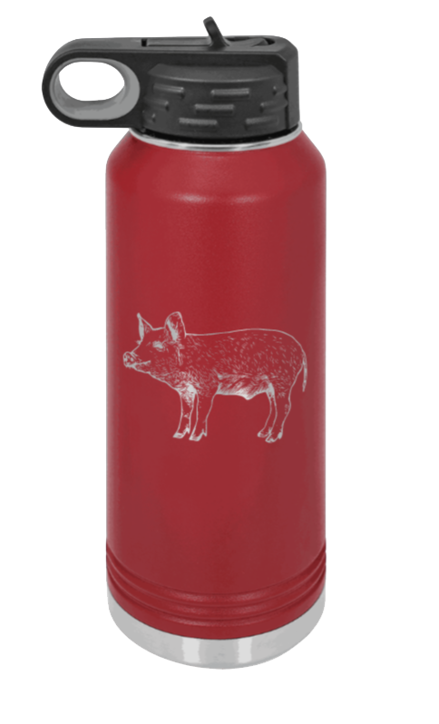 Pig - 32oz Water Bottle Laser Engraved- Maroon