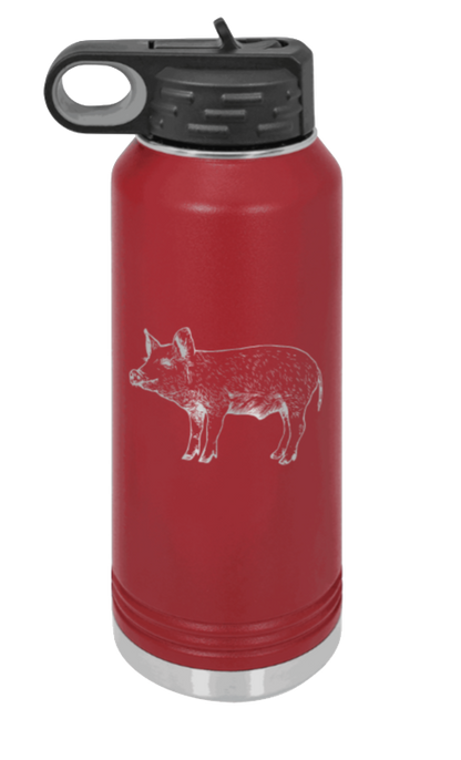 Pig - 32oz Water Bottle Laser Engraved- Maroon