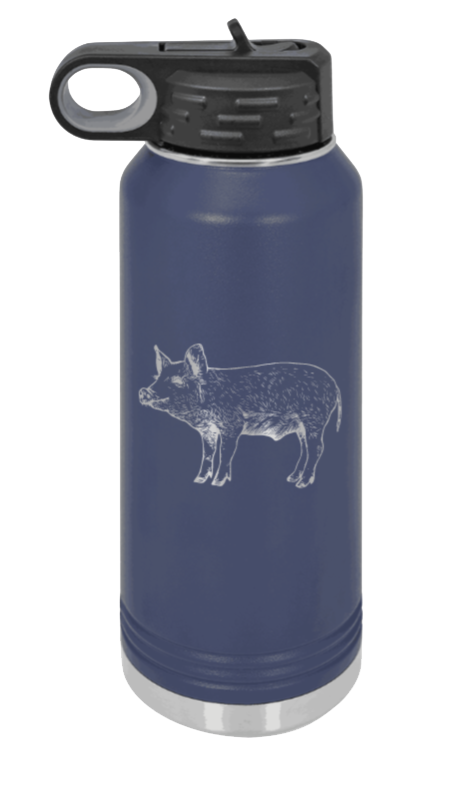 Pig - 32oz Water Bottle Laser Engraved- Navy