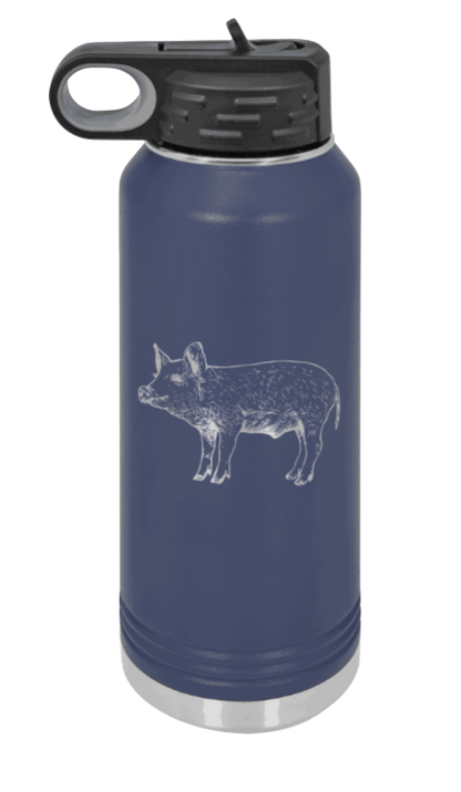 Pig - 32oz Water Bottle Laser Engraved- Navy