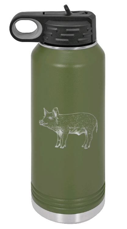 Pig - 32oz Water Bottle Laser Engraved- Olive