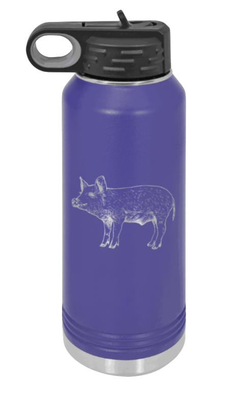 Pig - 32oz Water Bottle Laser Engraved- Purple