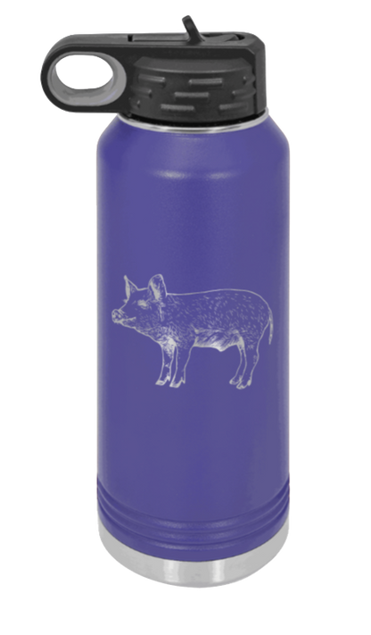 Pig - 32oz Water Bottle Laser Engraved- Purple
