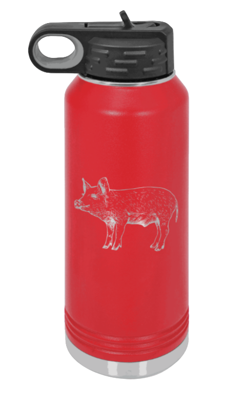 Pig - 32oz Water Bottle Laser Engraved- Red