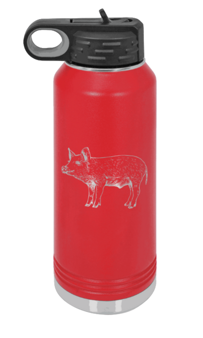 Pig - 32oz Water Bottle Laser Engraved- Red