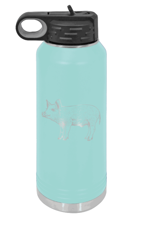Pig - 32oz Water Bottle Laser Engraved- Teal