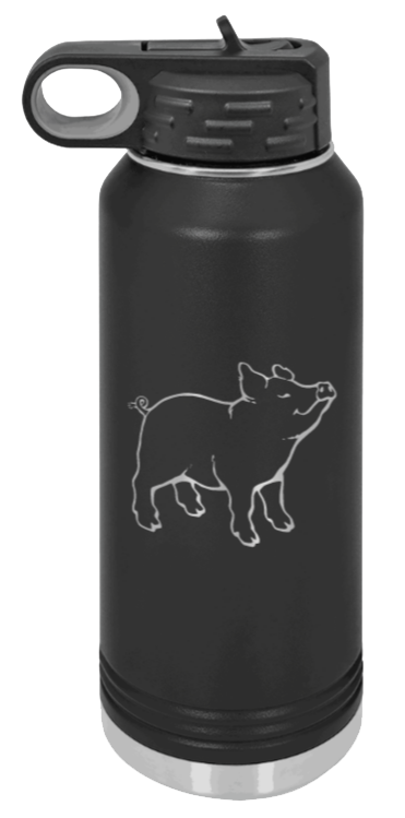 Pig - 32oz Water Bottle Laser Engraved- Black