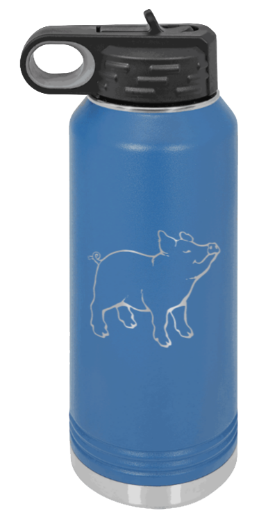 Pig - 32oz Water Bottle Laser Engraved- Royal Blue