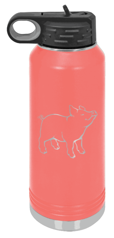 Pig - 32oz Water Bottle Laser Engraved- Coral