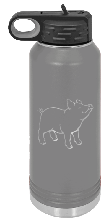Pig - 32oz Water Bottle Laser Engraved- Dark Grey