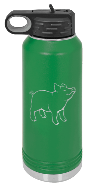 Pig - 32oz Water Bottle Laser Engraved- Green