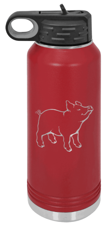 Pig - 32oz Water Bottle Laser Engraved- Maroon