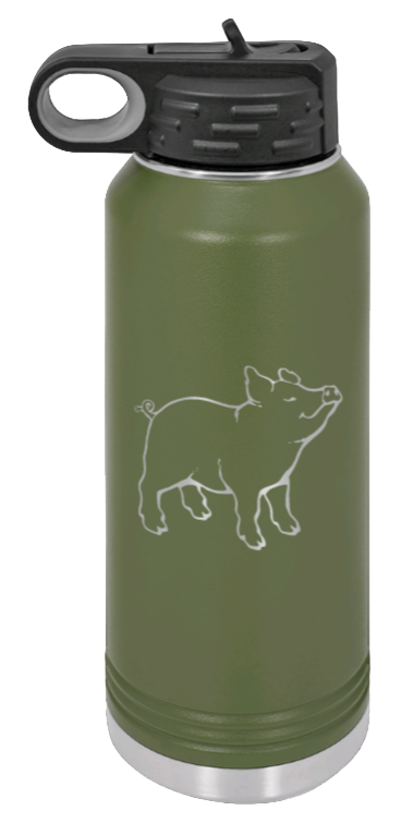 Pig - 32oz Water Bottle Laser Engraved- Olive