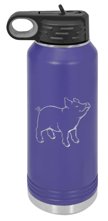 Pig - 32oz Water Bottle Laser Engraved- Purple