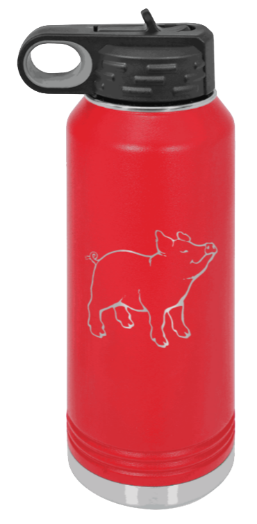 Pig - 32oz Water Bottle Laser Engraved- Red