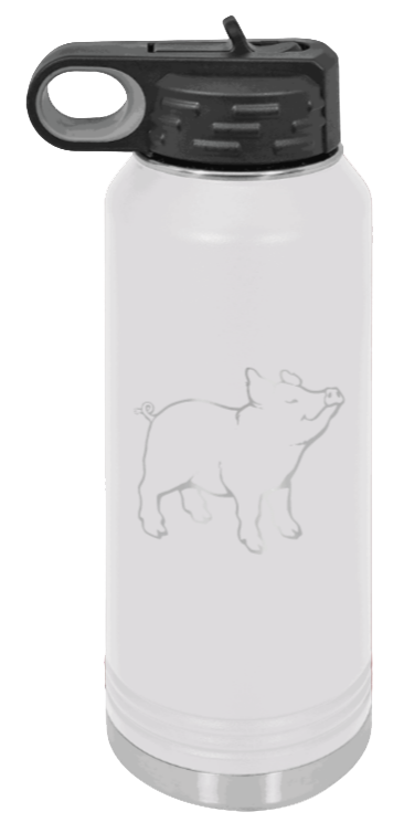 Pig - 32oz Water Bottle Laser Engraved- White