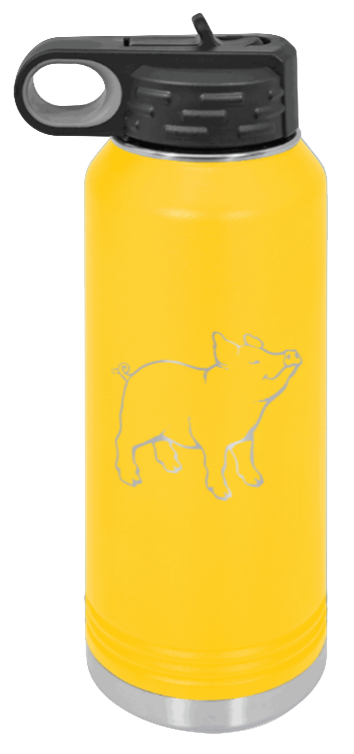 Pig - 32oz Water Bottle Laser Engraved- Yellow