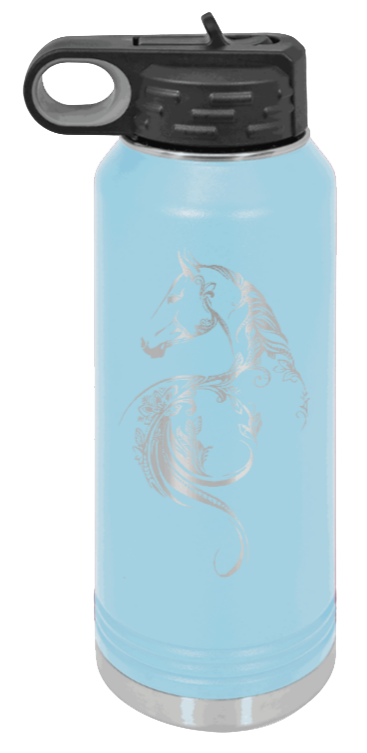 Floral Horse - 32oz Water Bottle Laser Engraved- Light Blue