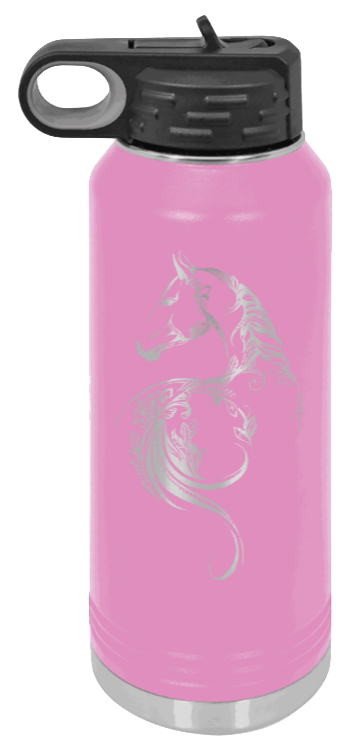 Floral Horse - 32oz Water Bottle Laser Engraved- Light Purple