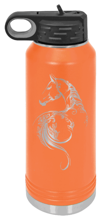 Floral Horse - 32oz Water Bottle Laser Engraved- Orange
