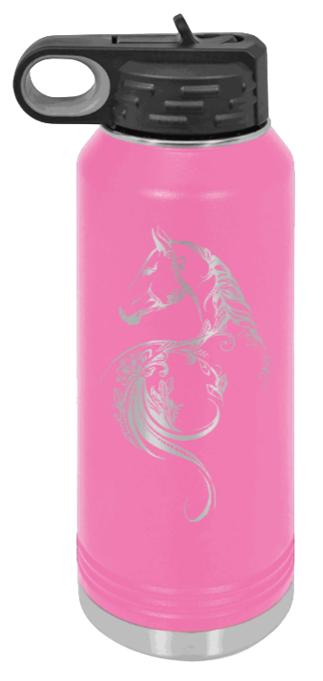 Floral Horse - 32oz Water Bottle Laser Engraved- Pink