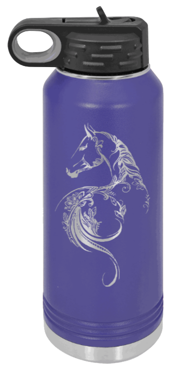 Floral Horse - 32oz Water Bottle Laser Engraved- Purple