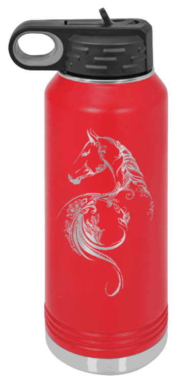 Floral Horse - 32oz Water Bottle Laser Engraved- Red