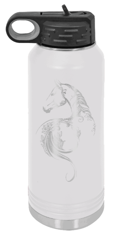 Floral Horse - 32oz Water Bottle Laser Engraved- White
