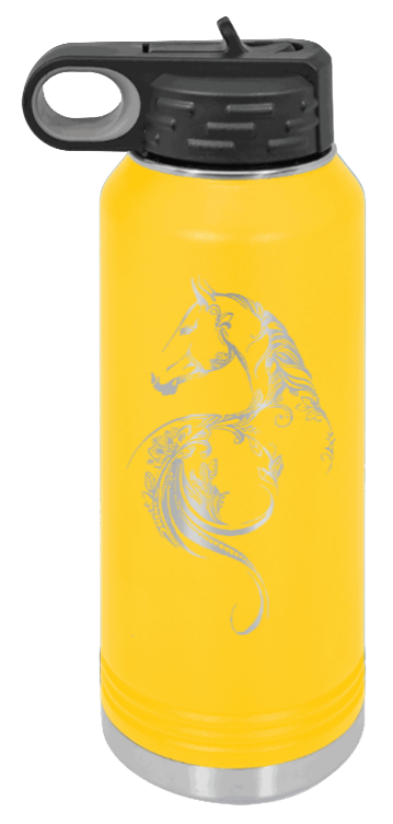 Floral Horse - 32oz Water Bottle Laser Engraved- Yellow