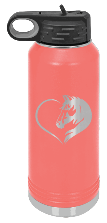 Horse Love - 32oz Water Bottle Laser Engraved- Coral