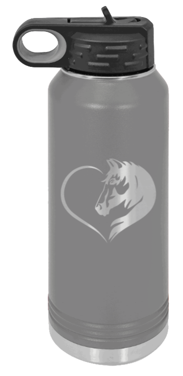 Horse Love - 32oz Water Bottle Laser Engraved- Dark Grey