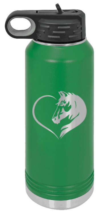 Horse Love - 32oz Water Bottle Laser Engraved- Green