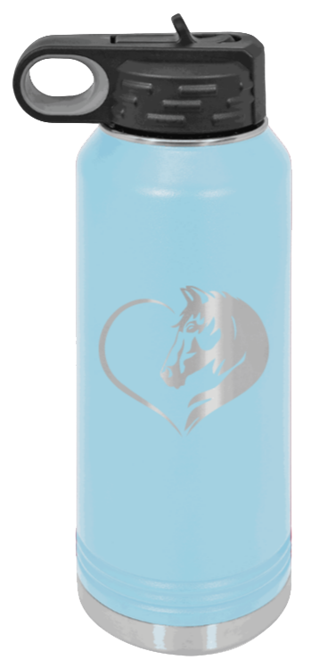 Horse Love - 32oz Water Bottle Laser Engraved- Light Blue